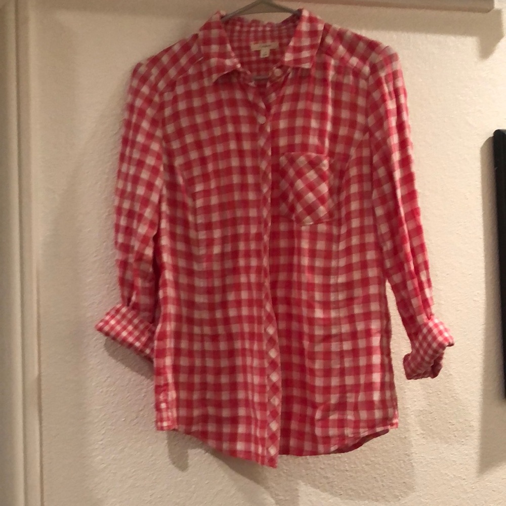 Casion pink/white checkered long sleeve button up shirt